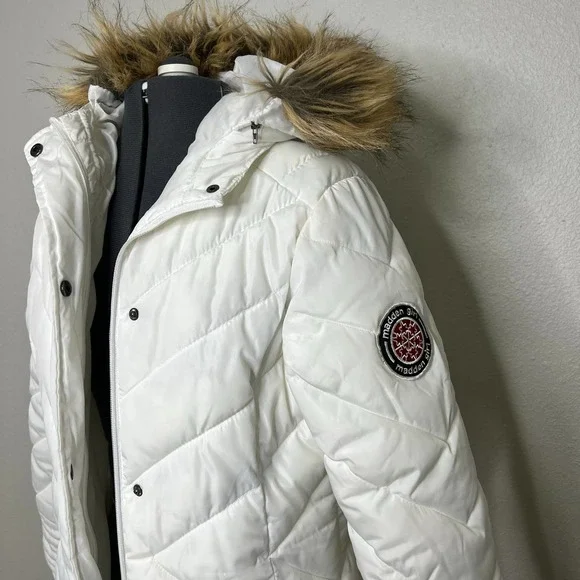 Madden Girl White Long Puffer Coat - Picture 3 of 11